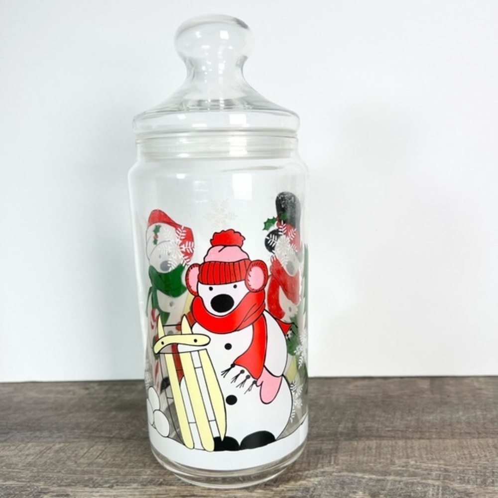 Vintage Christmas Snowman Candy Jar‎ with airtight Lid 10.5" holidays snowmen